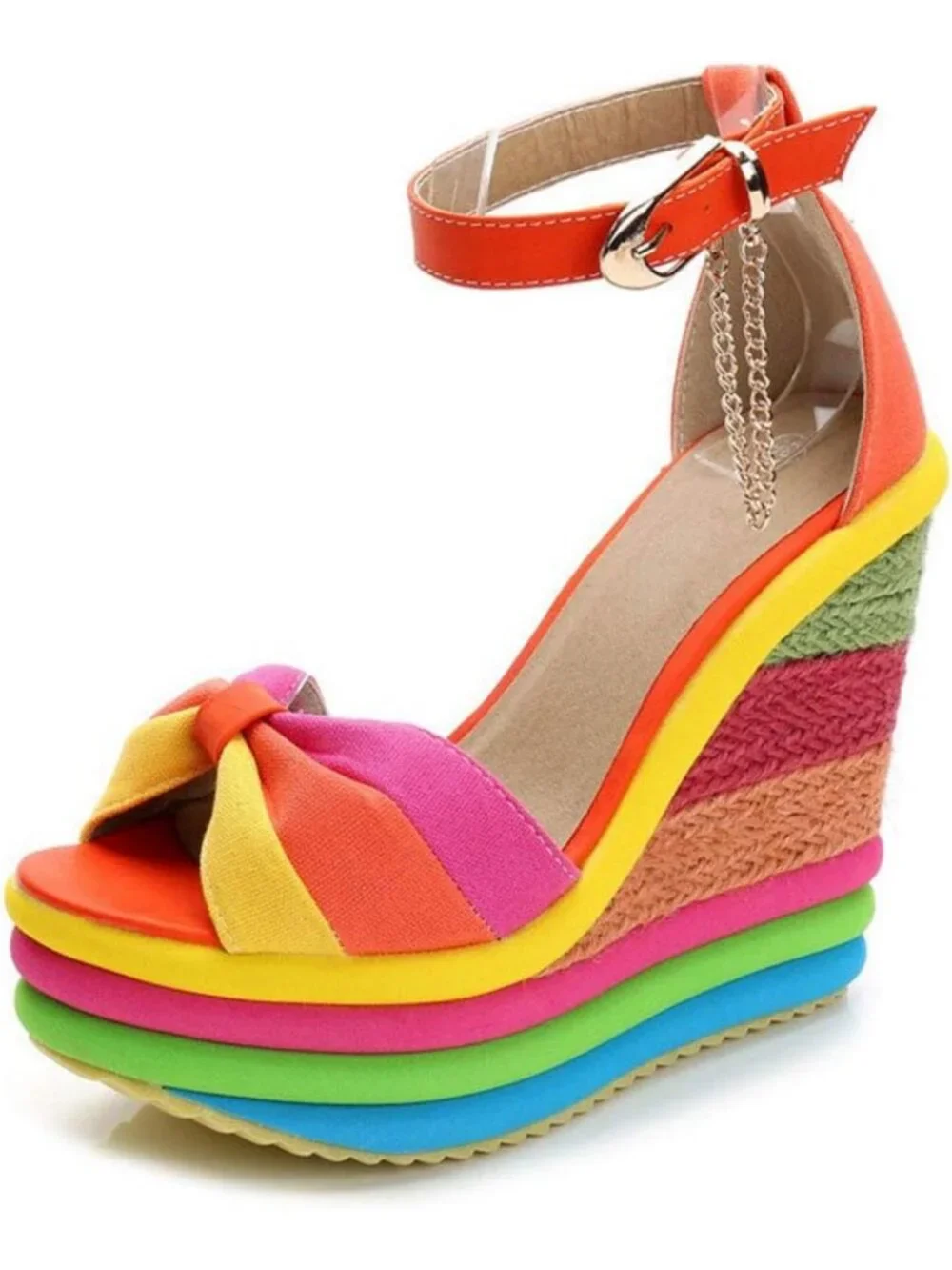 Stylish Gladiator Ankle Strap High Heel Platform Wedge Sandals - Rainbow Colors